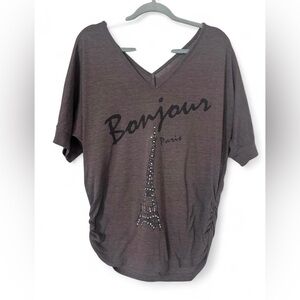 FREE WITH PURCHASE - no size on tag - see measurements Brown&black Bonjour Shirt
